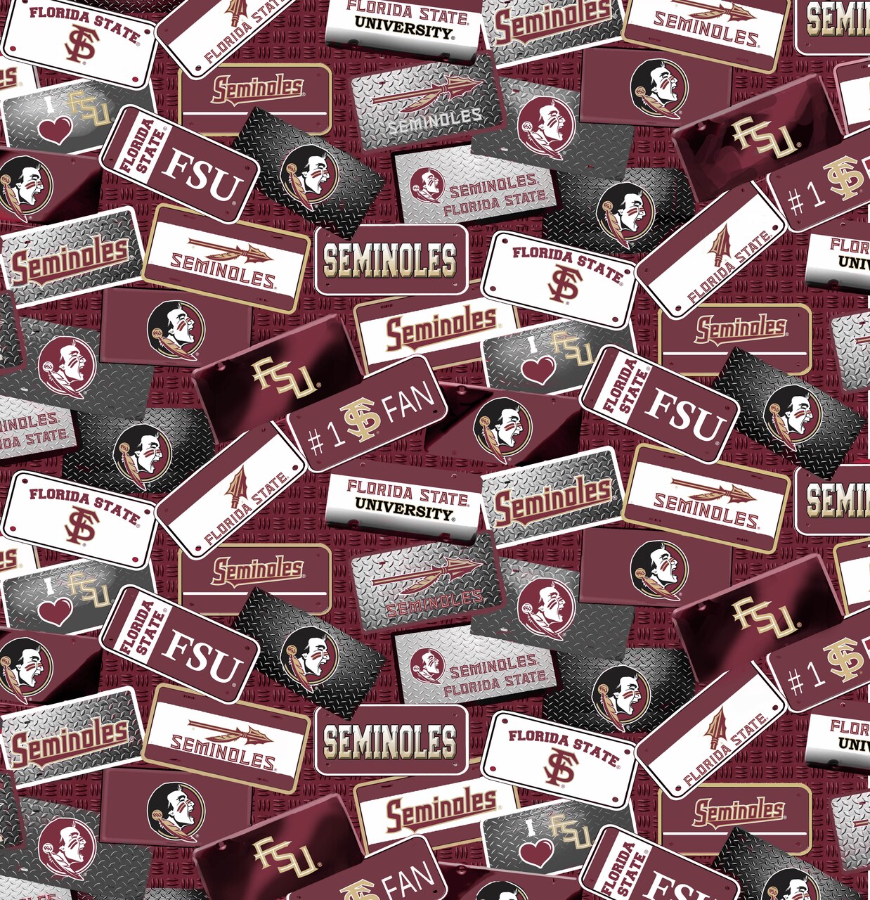 Sykel Enterprises-Florida State University Cotton Fabric-FSU Seminoles License Plate Cotton Quilting Fabric